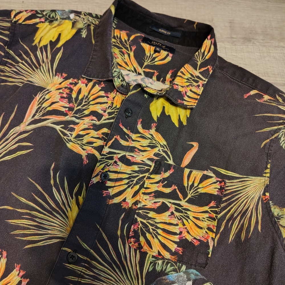 Roark Artifacts of Adventure Mens XL Classic Fit Tropical Bird Floral Shirt